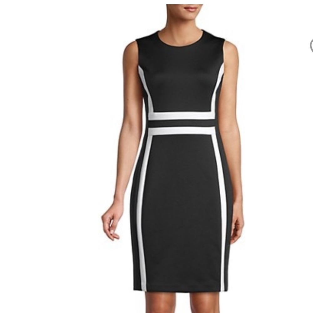 Calvin Klein Black White Stripe Sheath Dress 4 NWT